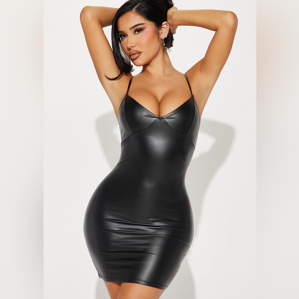 Fashion Nova Black Faux Leather Dress